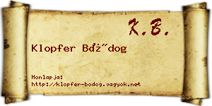 Klopfer Bódog névjegykártya